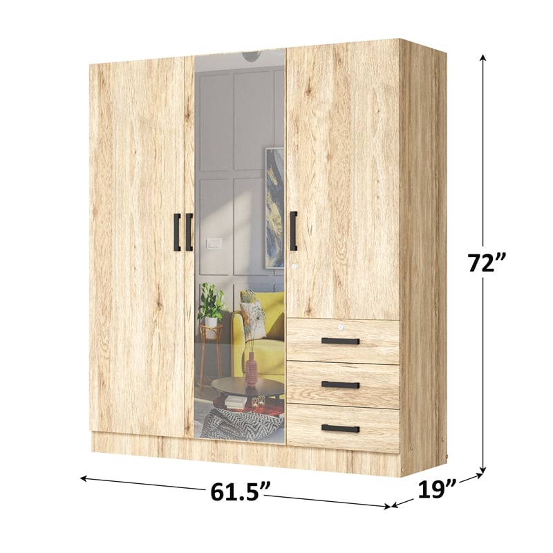 Better Home Product Violet Engineered Wood Wardrobe Armoire with Mirror/Natural