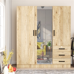 Better Home Product Violet Engineered Wood Wardrobe Armoire with Mirror/Natural