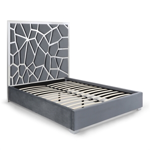 Serenity Queen Velvet Bed with Silver Metal Frame in Gray Color