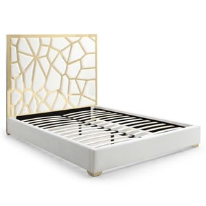 Serenity King Velvet Bed with Gold Metal Frame in Cream Color