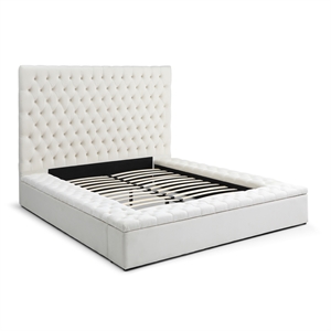 Cosmopolitan Queen Velvet Tufted Upholstered Storage Platform Bed in Cream