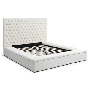 Cosmopolitan King Velvet Tufted Upholstered Storage Platform Bed in Cream