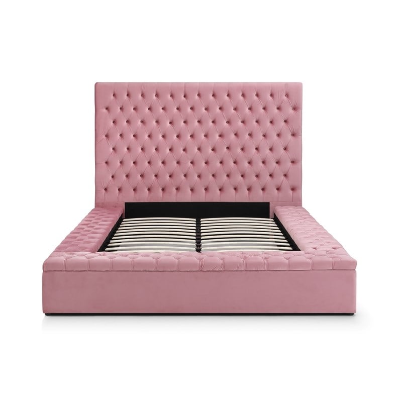 Cosmopolitan Queen Velvet Tufted Upholstered Storage Platform Bed in Pink
