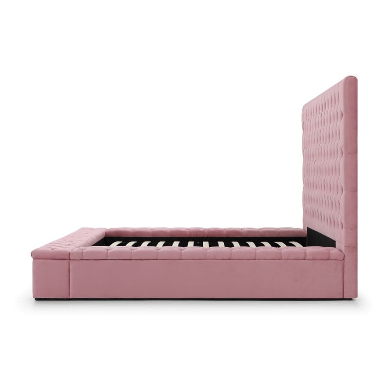 Cosmopolitan Queen Velvet Tufted Upholstered Storage Platform Bed in Pink