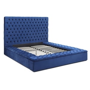 Cosmopolitan King Velvet Tufted Upholstered Storage Platform Bed in Blue