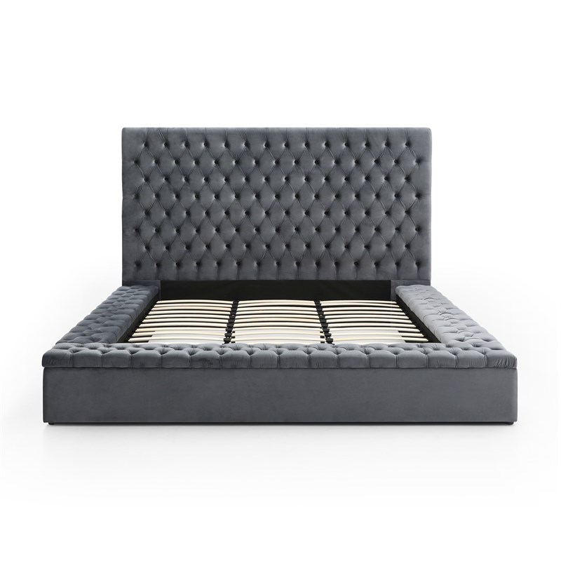 Cosmopolitan King Velvet Tufted Upholstered Storage Platform Bed in Gray