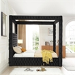 Luxurious Velvet Canopy Queen Bed with Speaker and USB Connection in Black