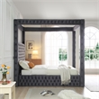 Luxurious Velvet Canopy Queen Bed with Speaker and USB Connection in Gray