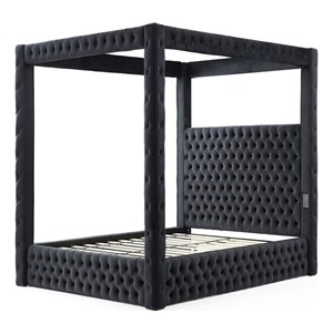 Luxurious Velvet Canopy King Bed with Speaker and USB Connection in Black
