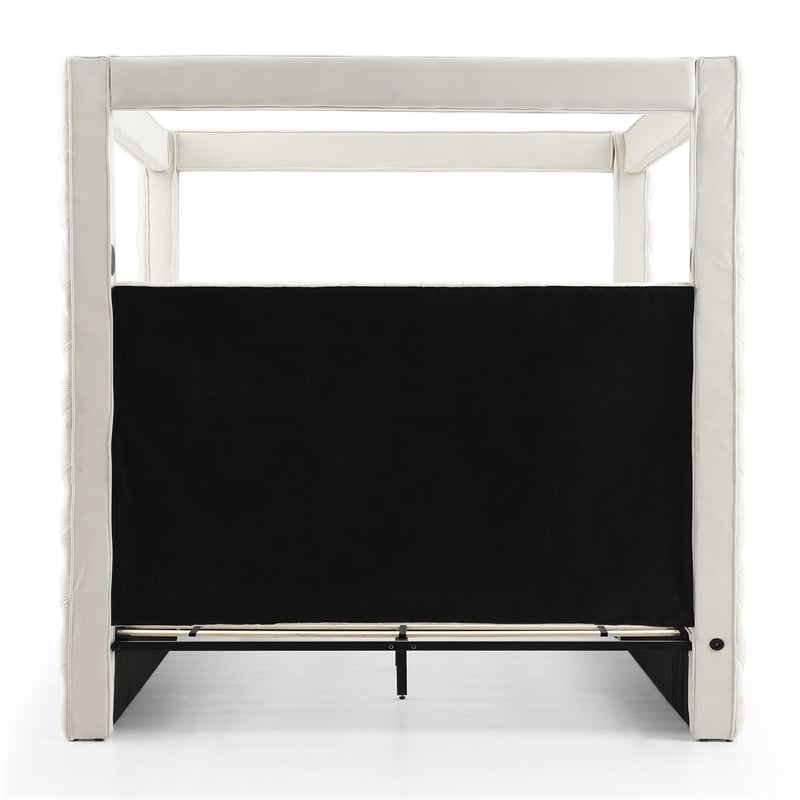 Luxurious Velvet Canopy King Bed with Speaker and USB Connection in Cream