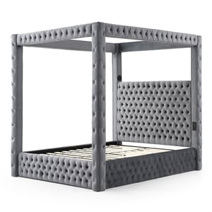 Luxurious Velvet Canopy King Bed with Speaker and USB Connection in Gray