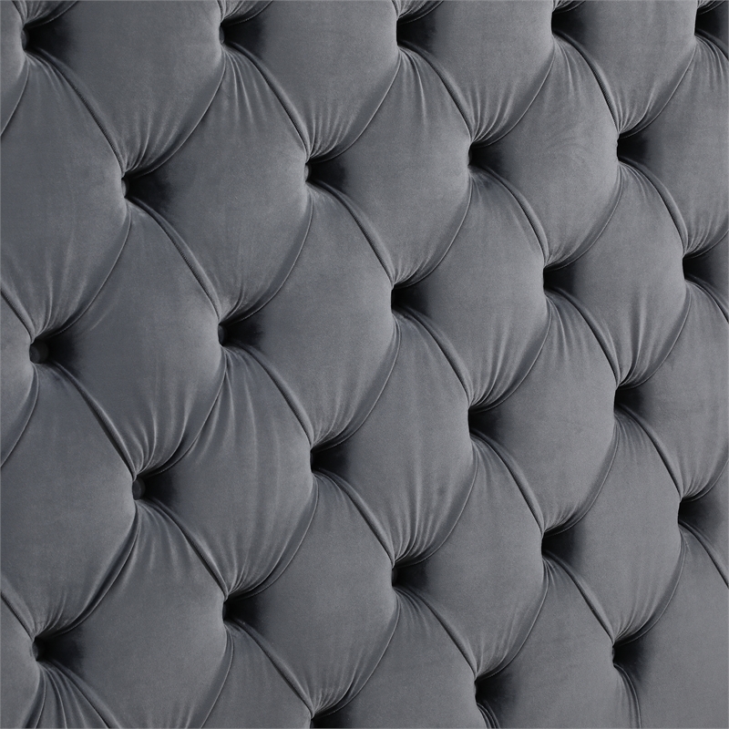 Eleonora Queen Size Luxurious Upholstered Velvet Bed in Gray Color