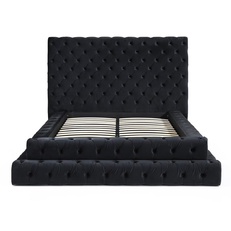 Eleonora King Size Luxurious Upholstered Velvet Bed in Black Color