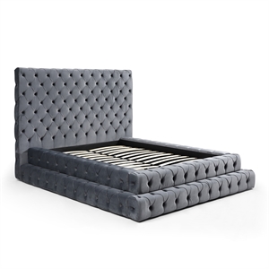 Eleonora King Size Luxurious Upholstered Velvet Bed in Gray Color