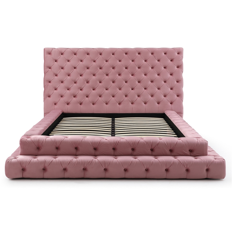 Eleonora King Size Luxurious Upholstered Velvet Bed in Pink Color