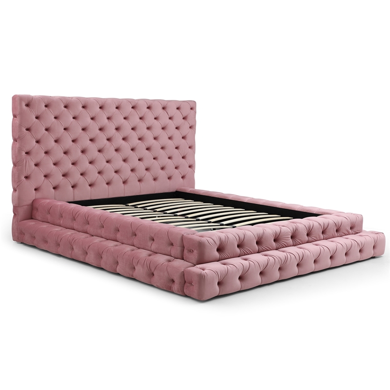 Eleonora King Size Luxurious Upholstered Velvet Bed in Pink Color