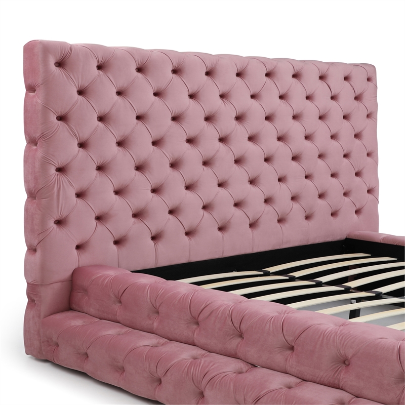 Eleonora King Size Luxurious Upholstered Velvet Bed in Pink Color