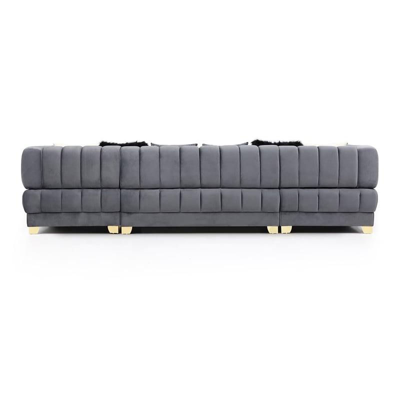 Marigold Gray Velvet U-Shaped Double Chaise Sectional Sofa Gold or Silver Legs