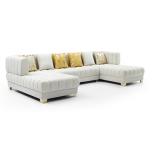 Marigold Cream Velvet U-Shaped Double Chaise Sectional Sofa Gold or Silver Legs