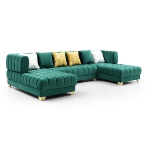 Marigold Green Velvet U-Shaped Double Chaise Sectional Sofa Gold or Silver Legs