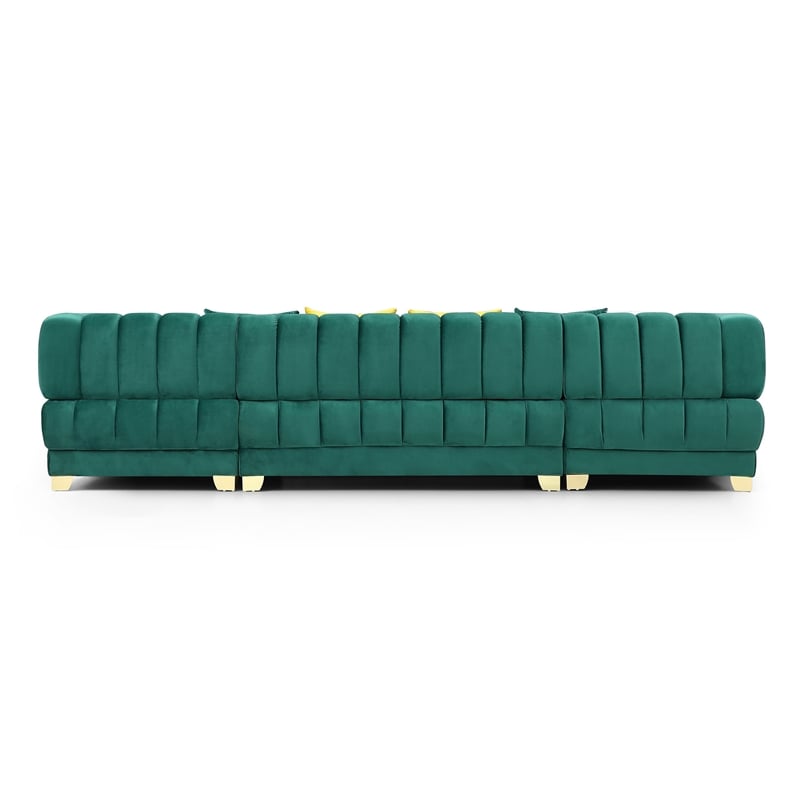 Marigold Green Velvet U-Shaped Double Chaise Sectional Sofa Gold or Silver Legs