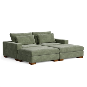 Isabella Sectional Sofa Corduroy Velvet with two Ottomans in Green Color