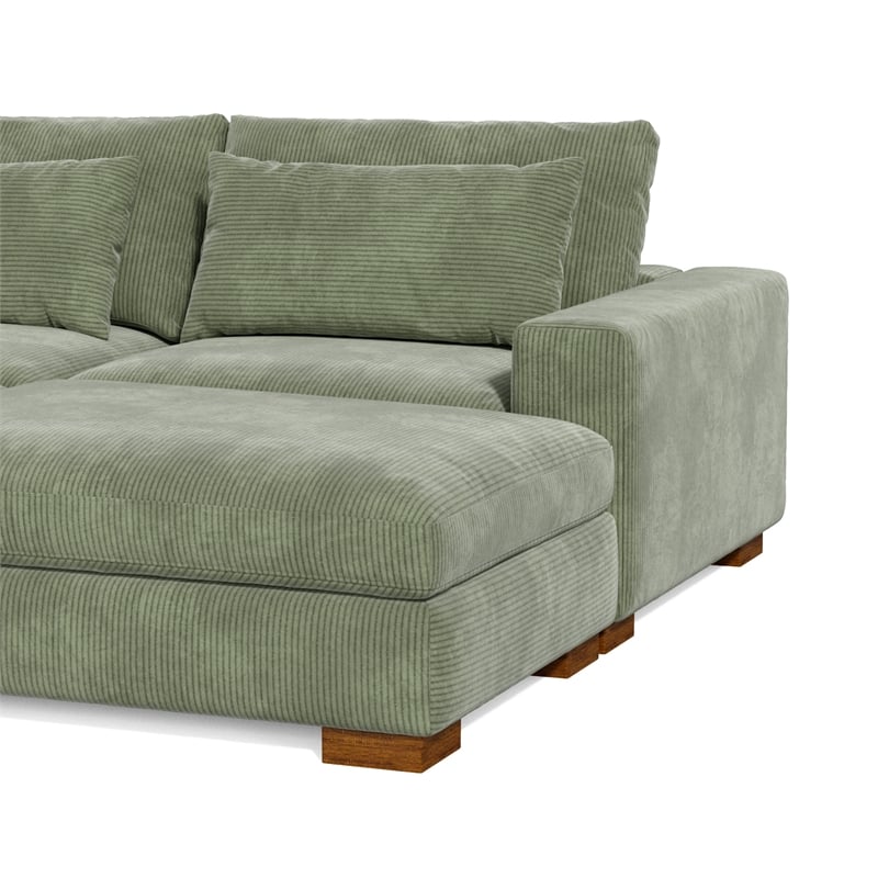 Isabella Sectional Sofa Corduroy Velvet with two Ottomans in Green Color
