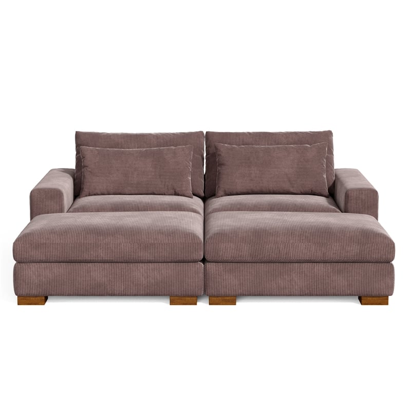 Isabella Sectional Sofa Corduroy Velvet with two Ottomans in Chocolate Color
