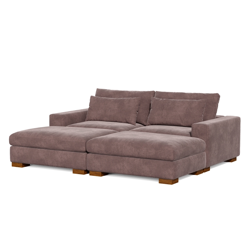 Isabella Sectional Sofa Corduroy Velvet with two Ottomans in Chocolate Color