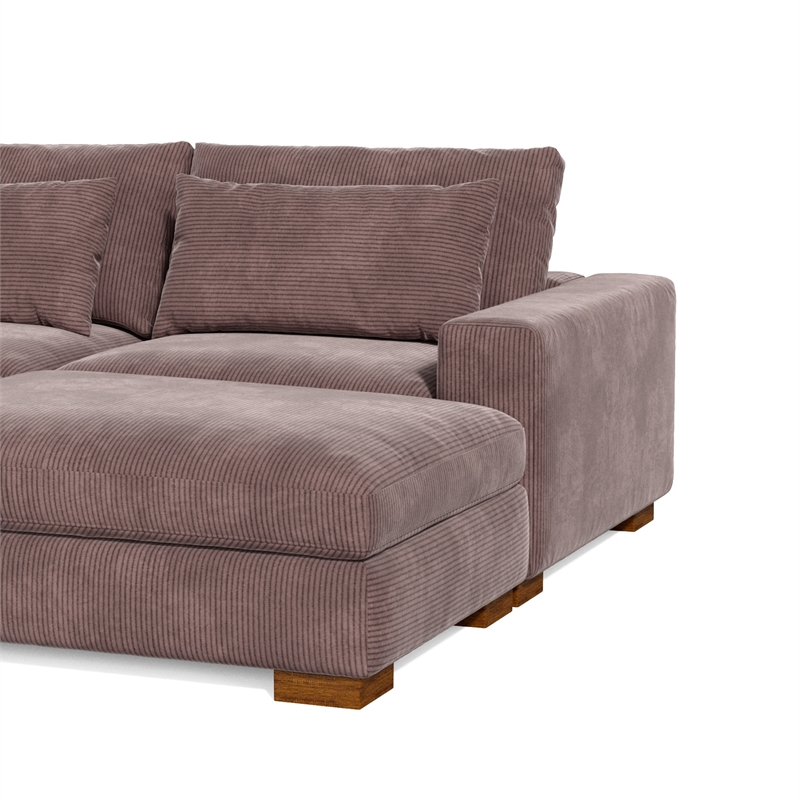 Isabella Sectional Sofa Corduroy Velvet with two Ottomans in Chocolate Color