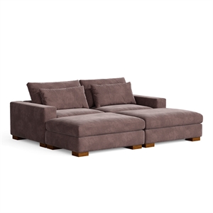 Isabella Sectional Sofa Corduroy Velvet with two Ottomans in Chocolate Color