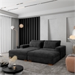 Isabella Sectional Sofa Corduroy Velvet with two Ottomans in Black Color