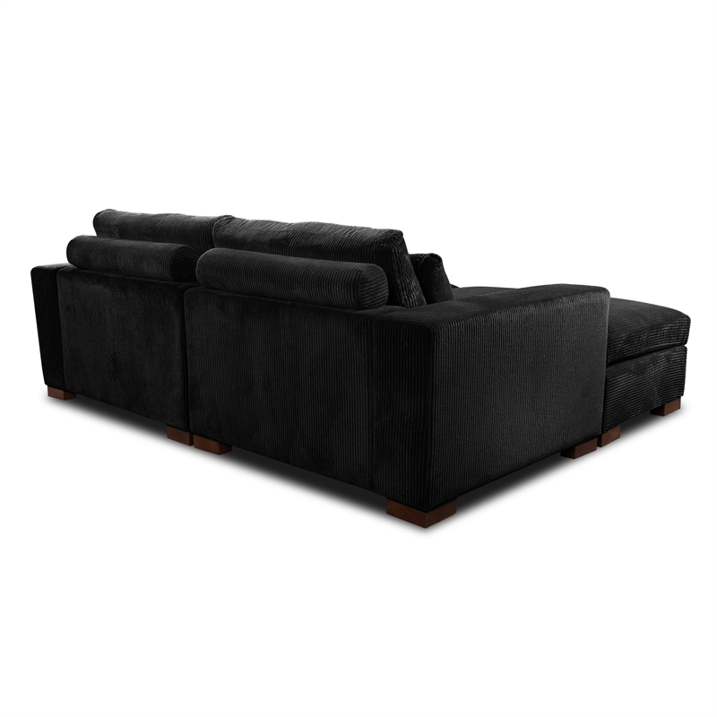 Isabella Sectional Sofa Corduroy Velvet with two Ottomans in Black Color