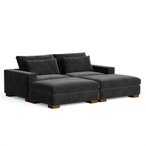 Isabella Sectional Sofa Corduroy Velvet with two Ottomans in Black Color