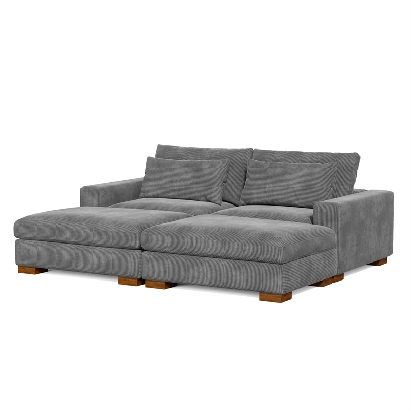 Isabella Sectional Sofa Corduroy Velvet with two Ottomans in Dark Gray Color
