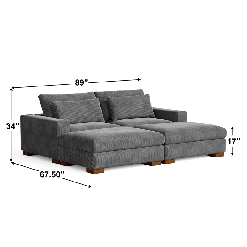 Isabella Sectional Sofa Corduroy Velvet with two Ottomans in Dark Gray Color