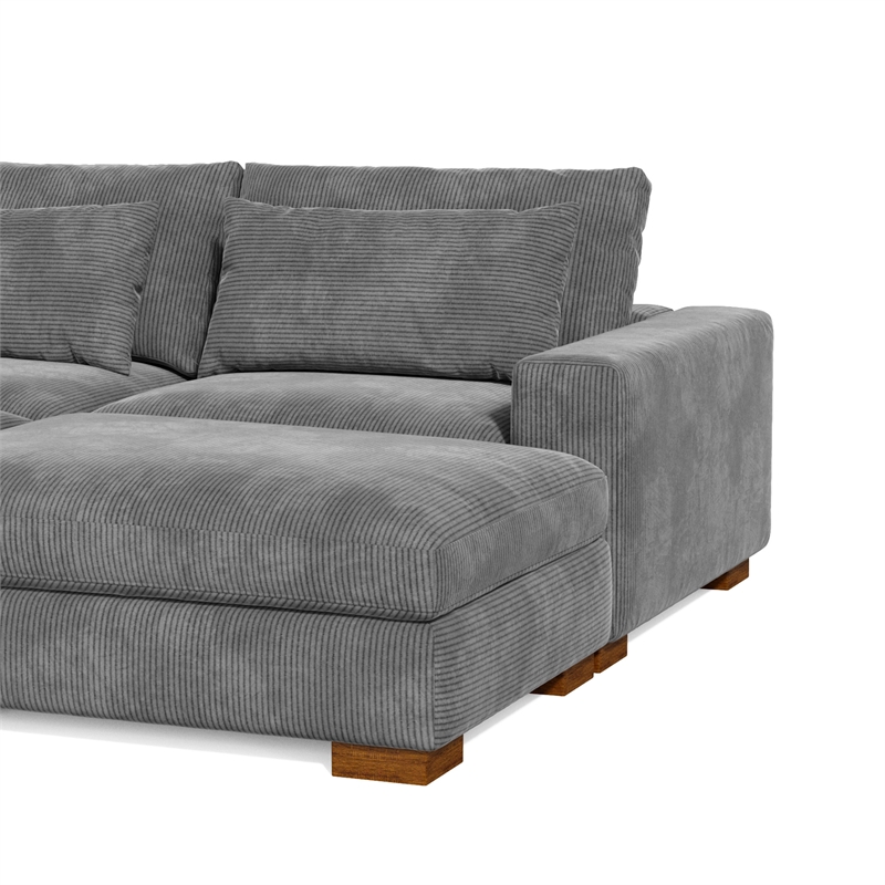 Isabella Sectional Sofa Corduroy Velvet with two Ottomans in Dark Gray Color