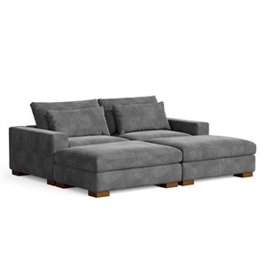 Isabella Sectional Sofa Corduroy Velvet with two Ottomans in Dark Gray Color