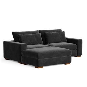 Isabella Sectional Sofa Corduroy Velvet with one Ottoman in Black Color