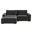 Isabella Sectional Sofa Corduroy Velvet with one Ottoman in Black Color