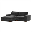 Isabella Sectional Sofa Corduroy Velvet with one Ottoman in Black Color