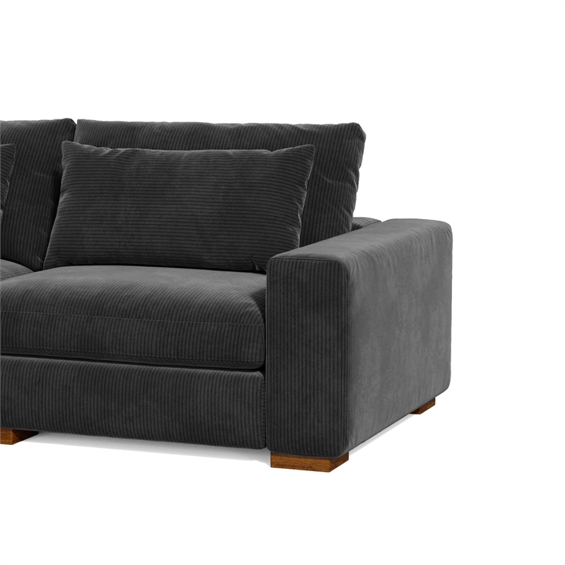 Isabella Sectional Sofa Corduroy Velvet with one Ottoman in Black Color