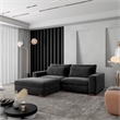 Isabella Sectional Sofa Corduroy Velvet with one Ottoman in Black Color