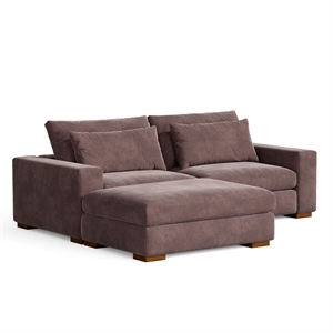 Isabella Sectional Sofa Corduroy Velvet with one Ottoman in Chocolate Color