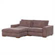 Isabella Sectional Sofa Corduroy Velvet with one Ottoman in Chocolate Color