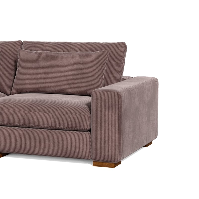 Isabella Sectional Sofa Corduroy Velvet with one Ottoman in Chocolate Color