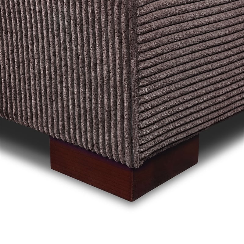 Isabella Sectional Sofa Corduroy Velvet with one Ottoman in Chocolate Color