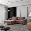 Isabella Sectional Sofa Corduroy Velvet with one Ottoman in Chocolate Color