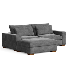Isabella Sectional Sofa Corduroy Velvet with one Ottoman in Dark Gray Color