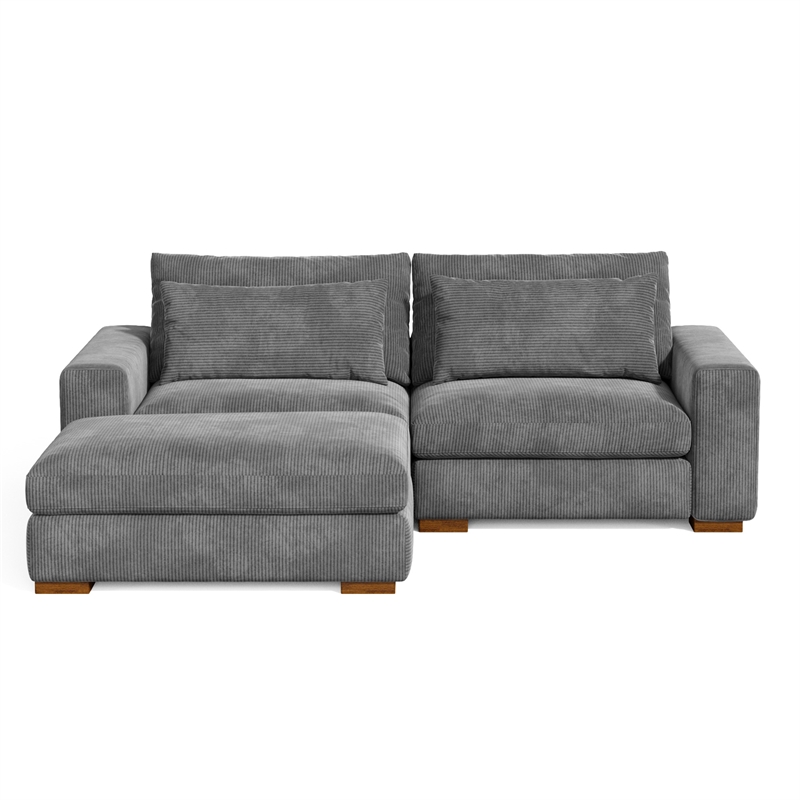 Isabella Sectional Sofa Corduroy Velvet with one Ottoman in Dark Gray Color